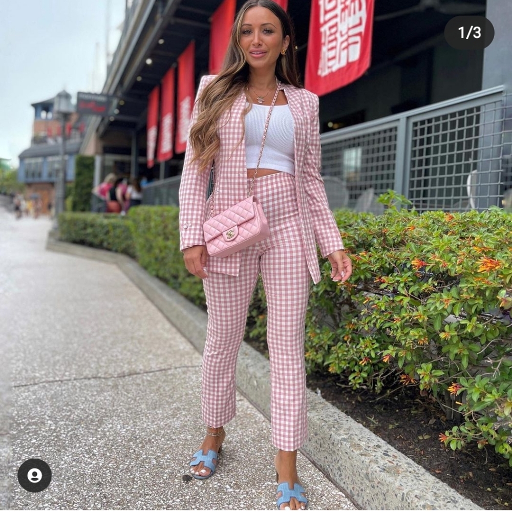 Zara Pink Gingham Blazer - Light Pink Checked Suit Jacket